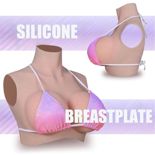 Silicone Breastplate Crossdressers B-G Cup Fake Breast Forms for Drag Queen Cosplay Touch Realistic Breast Plates?Fourth generation?(Ivory White, G cup silicone)