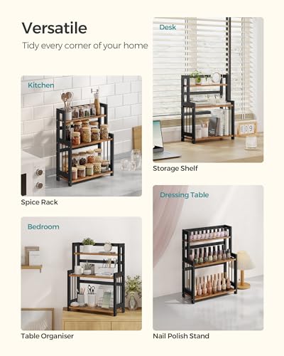 SONGMICS Spice Rack, 3 Tier Storage Rack, Desktop Organizer, Bamboo Frame, for Kitchen, Dining Room, Office, Rustic Brown and Black OFS047B01 - Image 6