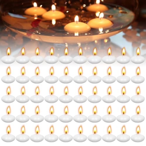 Lot de 50 bougies flottantes, blanches, flottantes, non parfumées, pour mariages, fêtes et centres de piscine