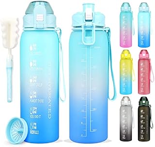 AOHAN Water Bottle 1l, Sports Water Bottle with Time Markings, BPA Free Drinks Bottle, Leakproof Motivational Water Bottle with Filter and Brush Perfect for Gym,Running,School,Cycling