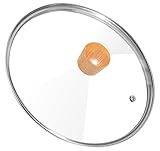 8 Inch Pan Lid with Wooden Handle, Tempered Glass Lid, Cast Iron Skillet, Pot, and Replacement Pan Cover, Clear Frying Pan Lid Fits Pots, Pans and Skillets, Dishwasher Safe