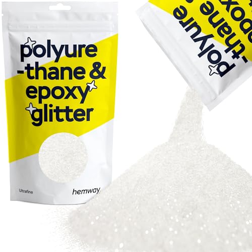 Hemway Resin Glitter White 100g Ultrafine | Polyurethane & Epoxy Glitter for Resin Crafts, Tumblers, Coasters, Floor & Table Art