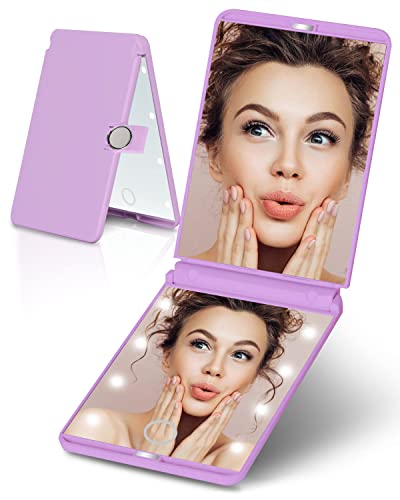 Rantizon Espejos compactos de Maquillaje portátiles p22, Brillo Ajustable, Interruptor táctil, Apagado automático, 8 LED, Espejo Iluminado 1X y 2X, Regalos para Mujeres, Adolescentes, niñas, Morado,