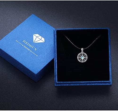 Valentine's Day Gift Compass Locket Necklace 925 Sterling Silver Card Compass Moonstone Chain Photo Locket Amulet Medallion with Photo Compass Jewellery for Men Son Boys Women Gifts