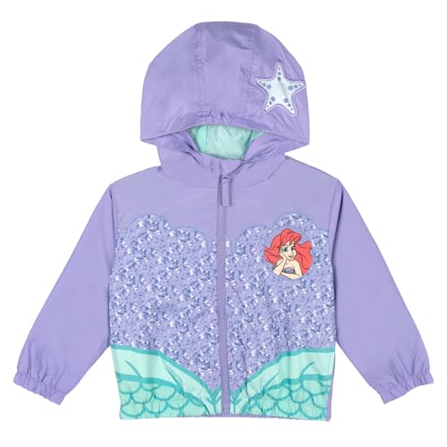 Disney The Little Mermaid Princess Ariel Toddler Girls Zip Up Cosplay Windbreaker Jacket Lavender/Aqua Blue 5T