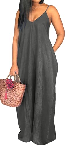 Image of SeNight Women's Maxi Denim Dress Spaghetti Strap with Pockets | Maxi Denim Dress Spaghetti Strap Loose Fit Summer Beach Long Dress with Pockets