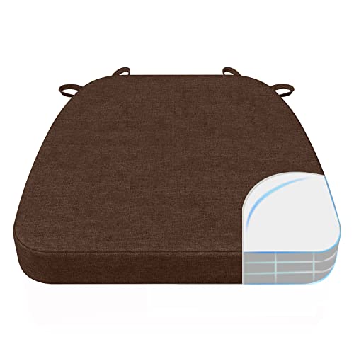 Image of AAAAAcessories D-Shaped Chair Cushions, 2 inch Thick Dining Chair Pads with Ties and Removable, Machine-Washable Cover, 17 inch x 16 inch, Brown