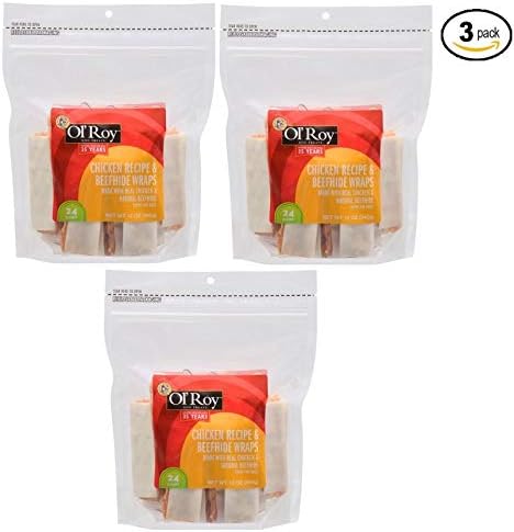 Ol' Roy Dog Treats Chicken and Beefhide Wraps, 24 Count (BCM12) - Pack of 3