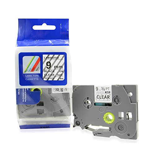Fita Refil Compatível TZ-121 TZe-121 Transparente Incolor com escrita preta 9mm para Rotulador Broth