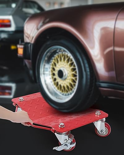 DEXSO [6000 lbs] Tire Wheel Dolly Car Set of 4, Heavy Duty Carbon Steel Car Mover with Antiskid Plate & 360 Degree Rotatable Wheel, 16\"*13\", Red - Thumbnail 6