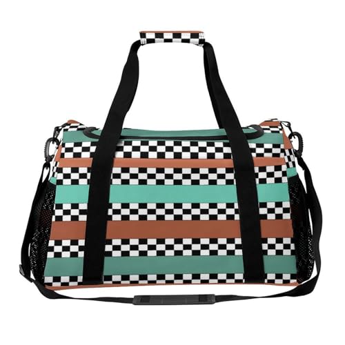 Checkered Stripes Personal Item Bag Travel Duffel Bag Sports Tote Gym Bag Luggage Duffle for Women Men