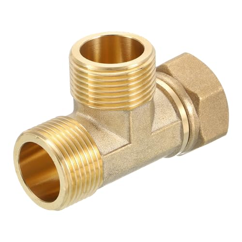sourcing map Brass Tee Swivel Pipe Fitting, G3/4 (Female x Male x Male) 3 Way T-Connector Fitting Coupler for Air Conditioner Refrigeration Plumbing, 1pcs