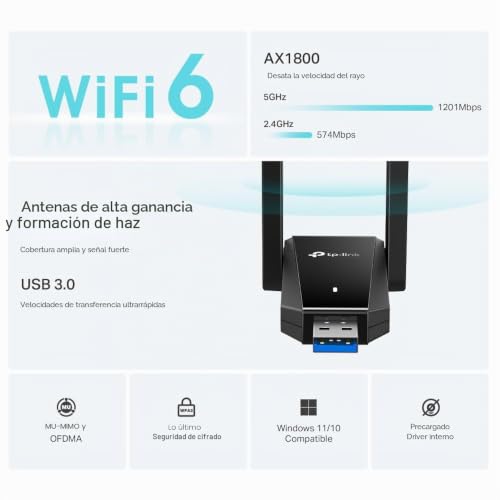 Antena WiFi 6 USB TP-Link Archer TX30U Plus AX1800 con doble banda 5GHz para PC Windows 11 4