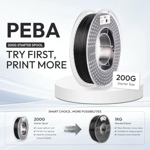 Image of Amolen Rebound PEBA 90A Flexible Filament, 1.75mm 3D Printer Filament, 78% Energy Return & 20% Lighter, Lightweight for Sports & Robotics, Drones & Functional Prototypes, Black 200g