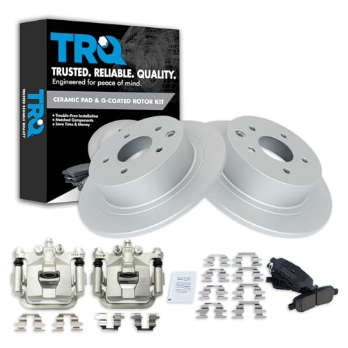 Image of TRQ Rear Brake Pad and Rotor Set Ceramic Solid Rotors Calipers