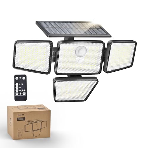 Philips Solarlampen für Außen mit Bewegungsmelder, 196 LED mit PIR-Bewegungsensor, 3 Modi, 4 Verstellbare Lampenköpfe, Solarbetriebene Außenleuchte mit Fernbedienung, IP65 Wasserdicht (1 Stück) Philips Solarlampen für Außen mit Bewegungsmelder, 196 LED mit PIR-Bewegungsensor, 3 Modi, 4 Verstellbare Lampenköpfe, Solarbetriebene Außenleuchte mit Fernbedienung, IP65 Wasserdicht (1 Stück)