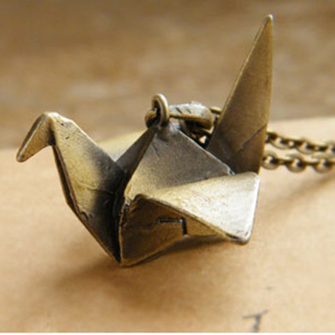Picama Retro Paper Crane Sweater Chain Necklace,Paper Crane Necklace for Women