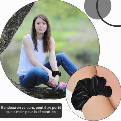 BIRLOZA Lot de 2 élastiques à cheveux noirs Pour femme Doux En velours Pour femme Élégant et élastique Pour femme Pour cheveux afro bouclés – vue 5