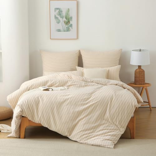 SOULFUL Bettwäsche 135x200 Baumwolle Gestreift Oeko-TEX Cremebeige & Weiß – Ansicht 5