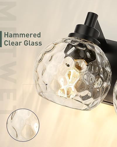 Image of Bathroom Light Fixtures Over Mirror, 26 inch Matte Black Vanity Light with Clear Hammered Glass Globe Shade, 4-Light Modern Sconces Wall Lighting for Bedroom Hallway, VL200-MB-CL-4