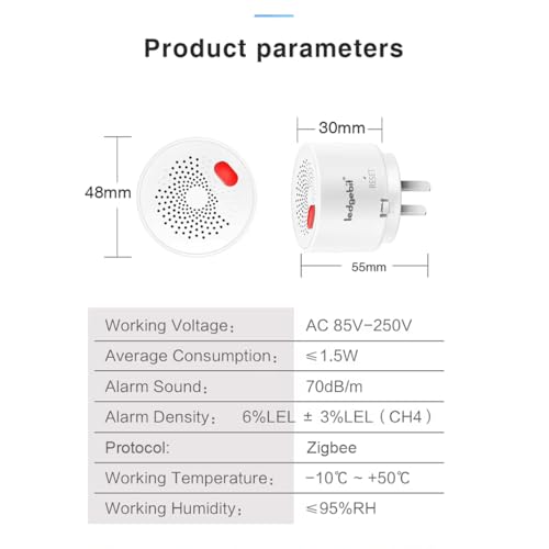 Image of Ledgebit Smart Zigbee Gas Leak Sensor - Wireless Natural Gas & LPG Detector with App Alerts, Voice Control & Remote Monitoring | Zigbee Bridge-Hub Required