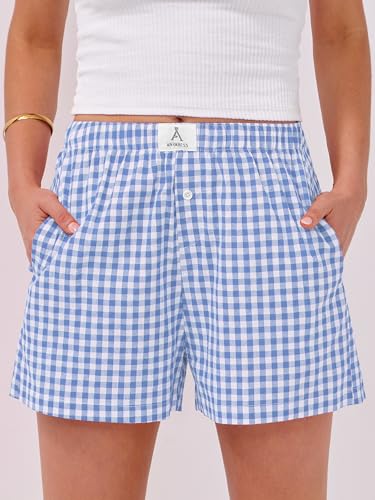Image of ANRABESS Boxer Shorts for Women Gingham Pajama 2026 Summer Casual Lounge Sleep Plaid Shorts Y2K Beach Bottoms