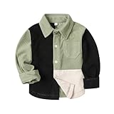 Tiinoh Toddler Boys Button Down Shirt Baby Long Sleeve Corduroy Color Block Kids Outfit Fall Winter Clothes (US, Age, 2 Years, 3 Years, Black)