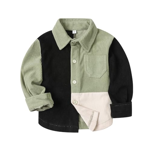 Tiinoh Toddler Boys Button Down Shirt Baby Long Sleeve Corduroy Color Block Kids Outfit Fall Winter Clothes (US, Age, 2 Years, 3 Years, Black)