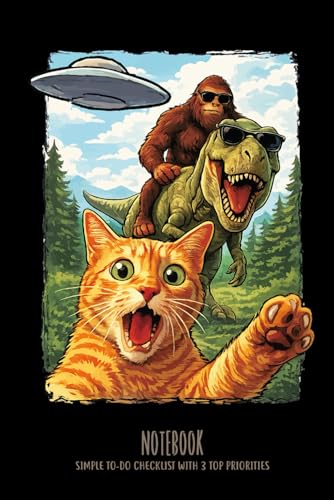 Funny Cat T-Rex Dinosaur Bigfoot UFO Alien Selfie Notebook: Cute & Humor Lined Journal – 6x9 Notebook Gift for Cat Lovers, Dino Fans, and Sci-Fi Nerds, perfect to write down your lists, journaling