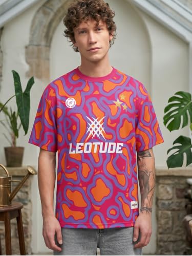 Image of LEOTUDE Men's Tiger Graphic Printed Oversized T-Shirt | Bold Red Sports Jersey Style Tee | V-Neck Half Sleeve Casual Streetwear for Men's (Color:Red)