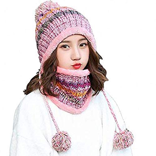 Aisaving Sombrero y Bufanda Mujer Invierno Conjunto de Bufanda de Punto Girls Beanie Hat Caliente Gorras con Scarf de Lana de Punto de Esquiar para Chicas(Rosa)