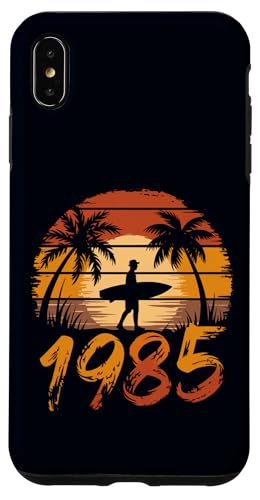 Retro 1985 Surfing Playa Puesta Del Sol Vintage Surfer 80s Estética Carcasa para iPhone XS Max