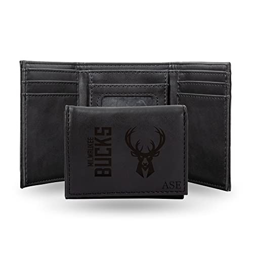 Rico Industries NBA Basketball Milwaukee Bucks Black Personalized-Custom Laser Engraved Tri-fold Wallet - Slim Wallet