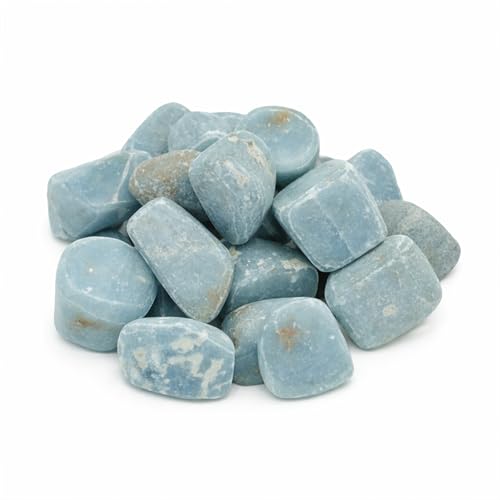 Image of Crystal ANGELITE Tumble Stone Pebble Tumbled Gemstone for Reiki Healing Vastu Correction Gravels for Aquarium Home Dcor Garden Table 100 Gm