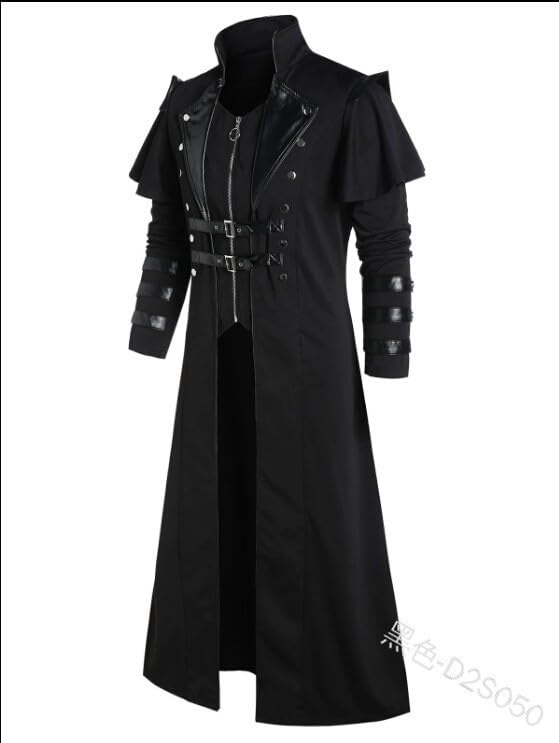 Mans Steampunk Trench Coat Medieval Victorian Gothic Stand Collar Long Coat Tailcoat Jacket Oversized Jackets2