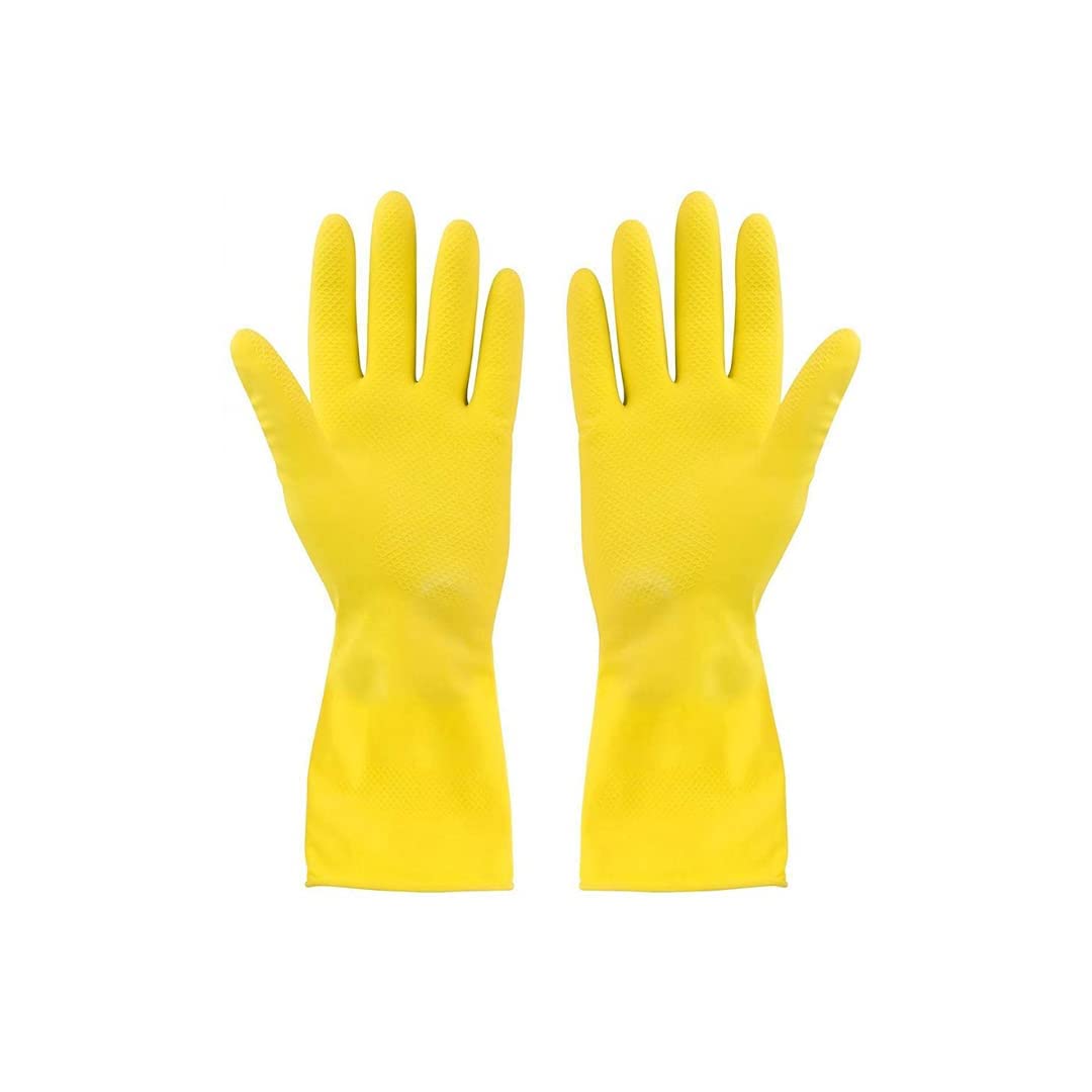 A To Z Reusable Natural Latex Rubber, Powder Free Dish Washing Cleaning Gloves, Gloves, Great for Washing Dish, Kitchen, Car and Bathroom (Large, Yellow, 25 Pair)