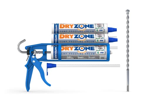 Dryzone Damp Proofing Cream Kit (Pack of 3 DPC Cream + Cox Mastic Gun & Drill Bit) High-Strength, BBA & WTA Approved Rising Damp Treatment