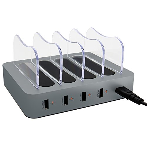 Simicore Charging Station for Multiple Devices, Certified 4 USB Fast Charging Dock, Non-Slip Surface, 5 Short Cables Included, Smart Phones, Tablets, Watch, Other Electronics Organizer, Space Gray - Thumbnail 6