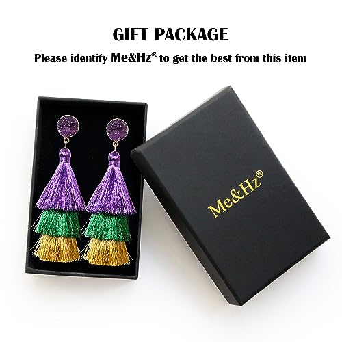 Me&Hz Mardi Gras Earrings for Women Dangling Purple Green Gold Tinsel Layered Tassel Large Bling Dangle Earrings Carnival Party Mardi Gras Outfit Jewelry Gift