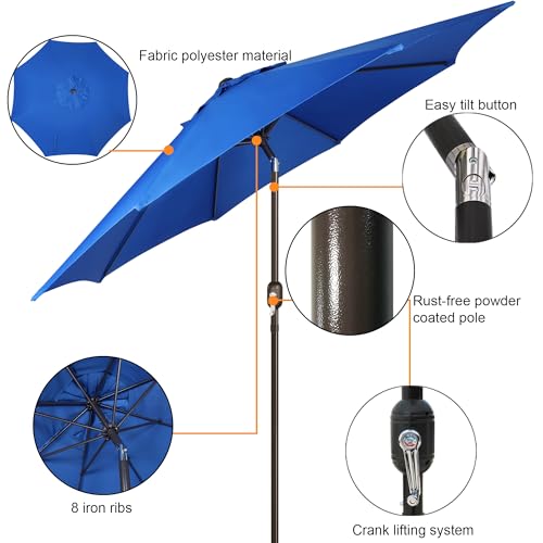 Image of Blissun 9' Outdoor Patio Umbrella, Outdoor Table Umbrella, Yard Umbrella, Market Umbrella with 8 Sturdy Ribs, Push Button Tilt and Crank