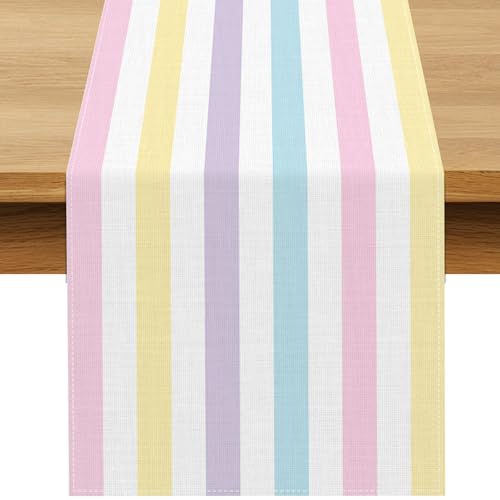 Buxiuer Pastel Striped Table Runner Summer Ice Cream Donut Themed Girl Birthday Party Decoration Dining Room Home Kitchen Island Decor by Buxiuer - Used condition - US$8.09