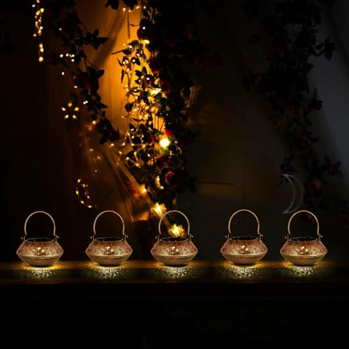 Image of 5 pcs Wall Hanging Brass Metal Small Size 5 inch in Degchi String Light Holder | Tabletop Tea Light Candle Holder | Diwali Decoration String Light Incense Burner | Dhoop Dani Pot Diya Holder