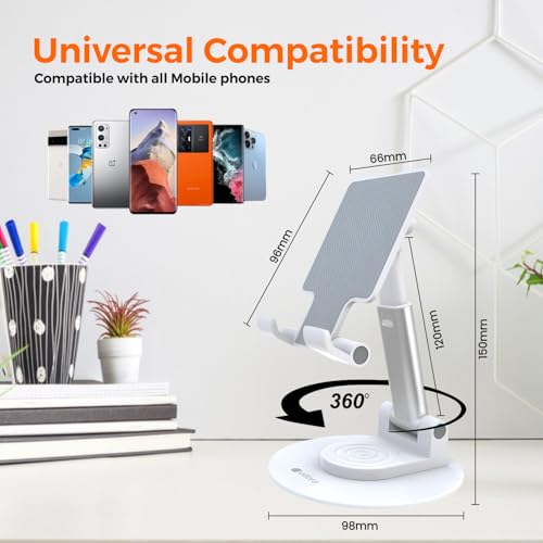 Image of Elfora 360 Rotating Mobile Phone Stand | Foldable, Height & Angle Adjustable Phone Holder for Desk | Portable & Stable Design | Compatible with iPhone, Samsung, Vivo, Oneplus & All Smartphones(White)