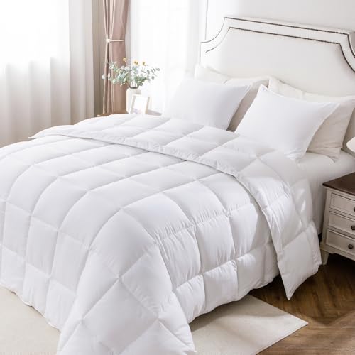 Image of KASENTEX Queen Comforter Set, Reversible,Goose Down Alternative,All Season | 250 GSM Fill, Ultra-Soft, Lightweight, Machine Washable, 1 Comforter + 2 Pillow Shams, White