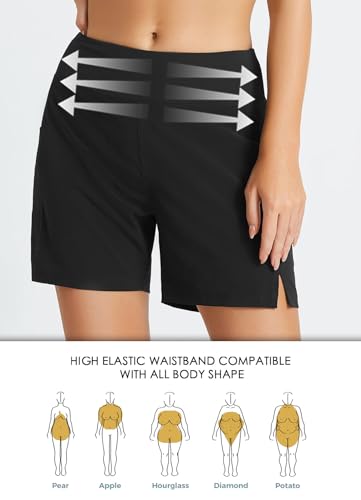 Baleaf Swim Shorts Women High Waisted 5 Inch Tummy Control Bathing Suit Bottoms Swimming Shorts Quick Dry With Pockets Black M thumb #2