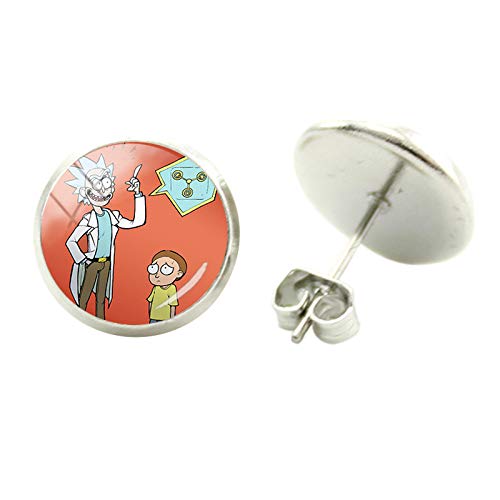 Popular TV Rick and Morty Pendientes redondos de cristal Cabujón cúpula foto pendiente oído...