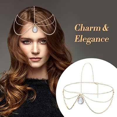 Dizila 8 Pieces Gold Head Chains with Leaf Bead Rhinestone Tassel Festival Prom Wedding Bridal Jewelry Boho Headbands Forehead Chains Headwear Headpieces for Women Girls