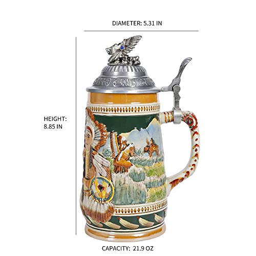 Aeiddrwaa 0.85L Beer Stein With Matel Pewter Lid Bavaria Steel Germany Oktoberfest Tankard Eagle Bierkrug Drinking Glass Horn Coffee Mug Stine Christmas Ornaments Deutschland Bayern #TOP2