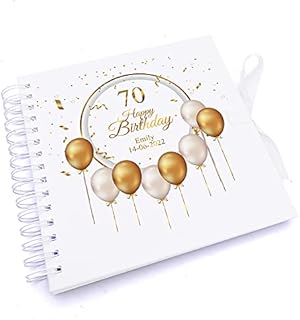 Personalised 70th Birthday Guest Book Scrapbook or Album Gold Balloons