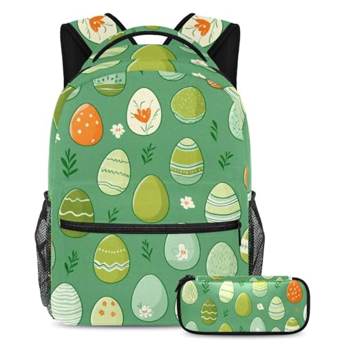 Sac à dos école vert avec trousse pour garçons et filles